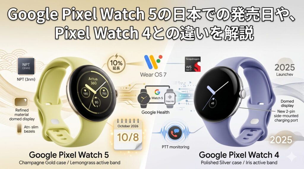 Google Pixel Watch 5の日本での発売日や、Pixel Watch 4との違いは？